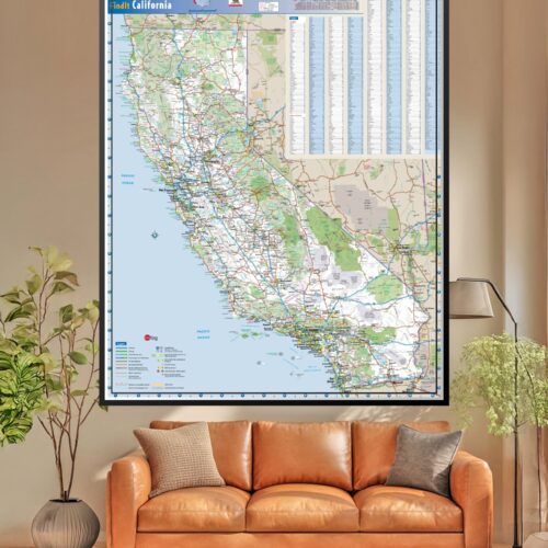Cartographic California Road Map Cities and Towns Poster wall art poster