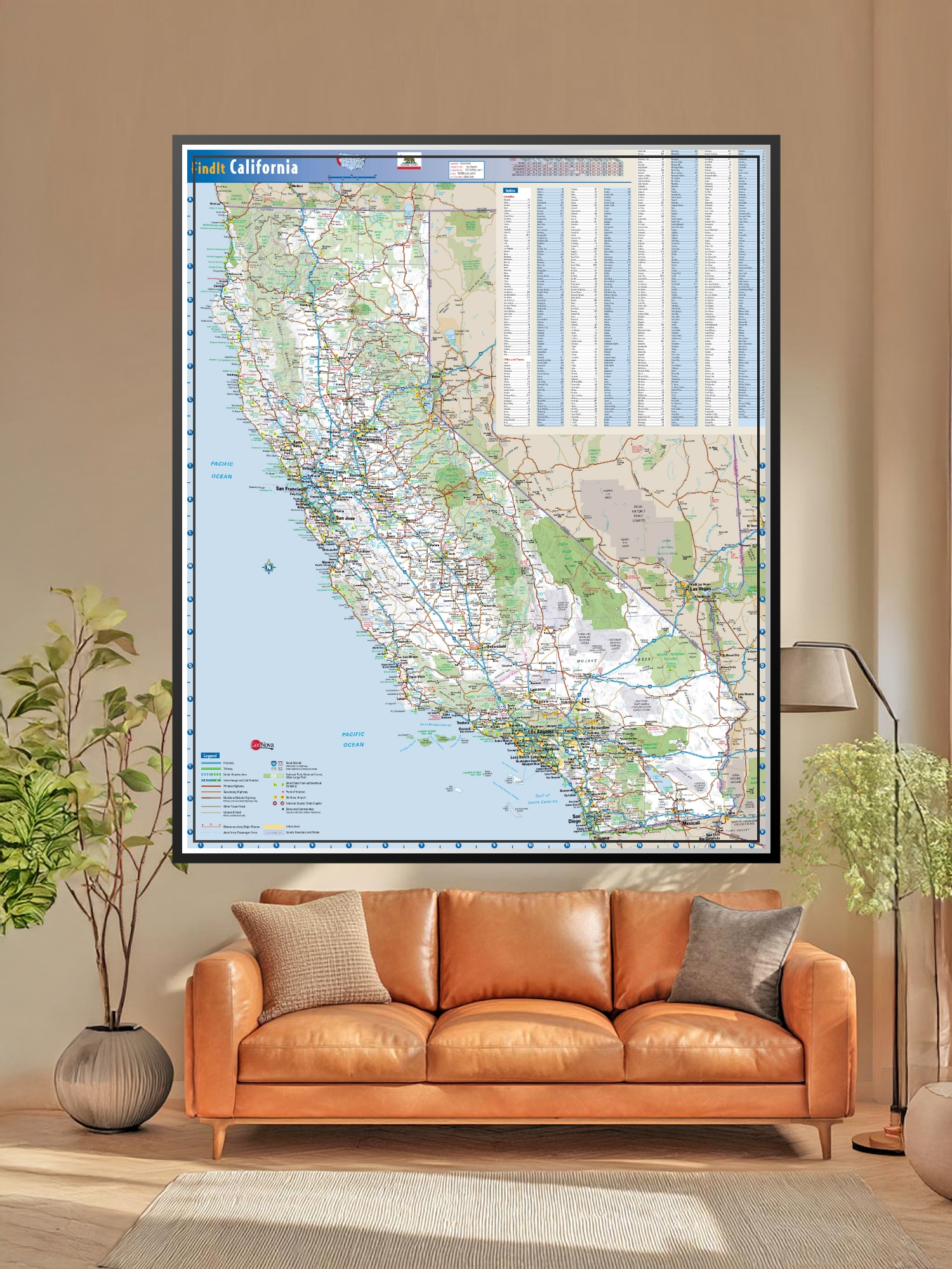 Cartographic California Road Map Cities and Towns Poster wall art poster