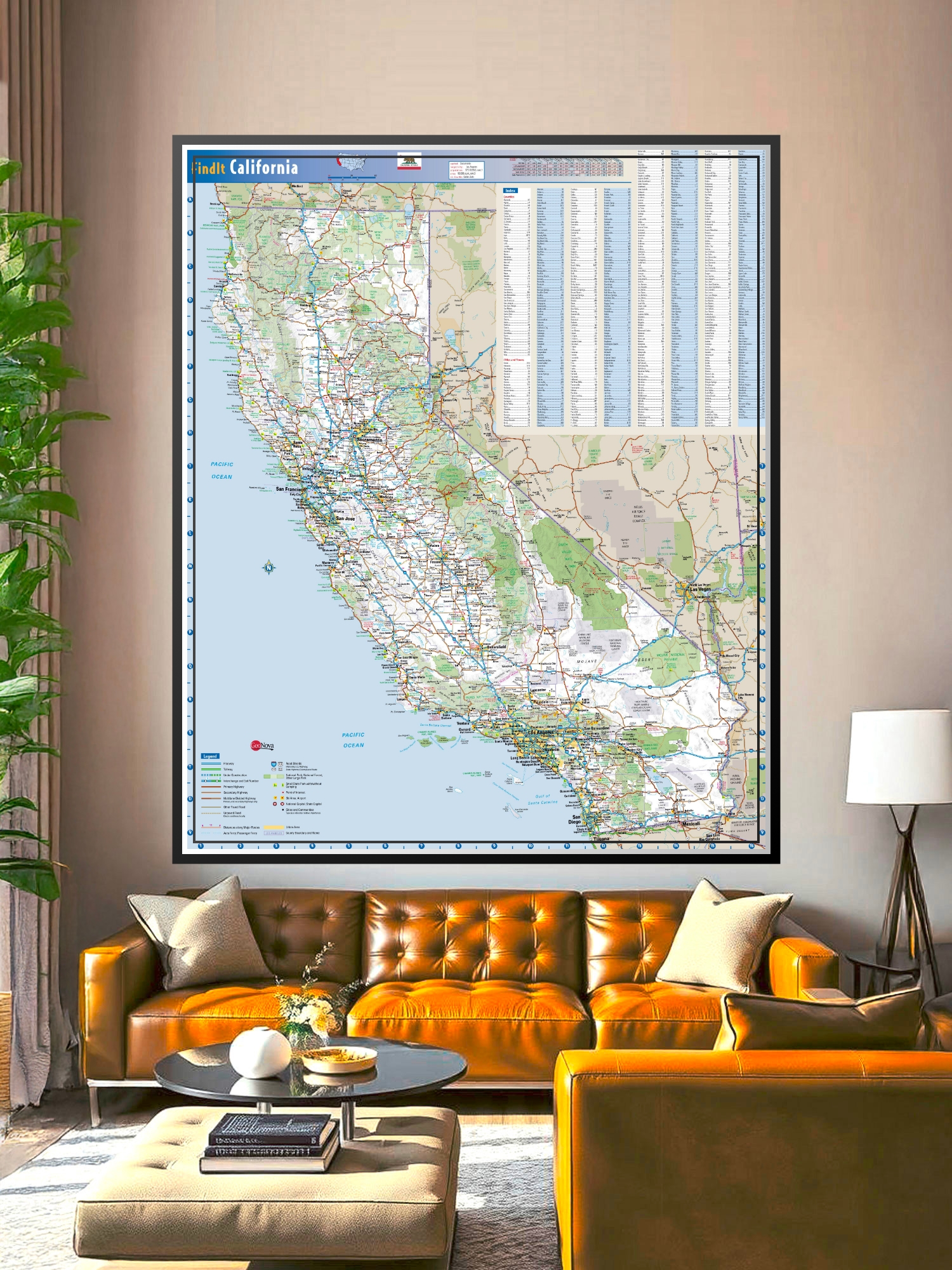 Cartographic California Road Map Cities and Towns Poster wall art poster
