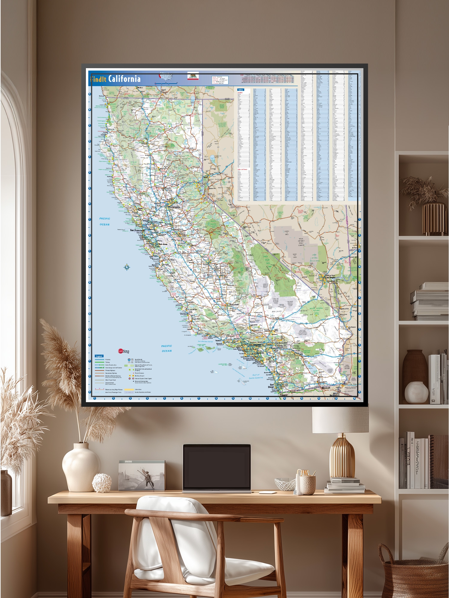 Cartographic California Road Map Cities and Towns Poster wall art poster