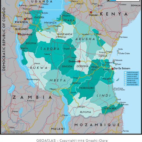 Tanzania Administrative Regions Map Poster wall art poster