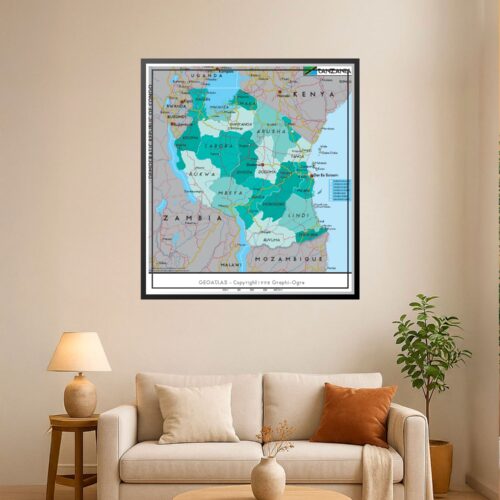 Tanzania Administrative Regions Map Poster wall art poster