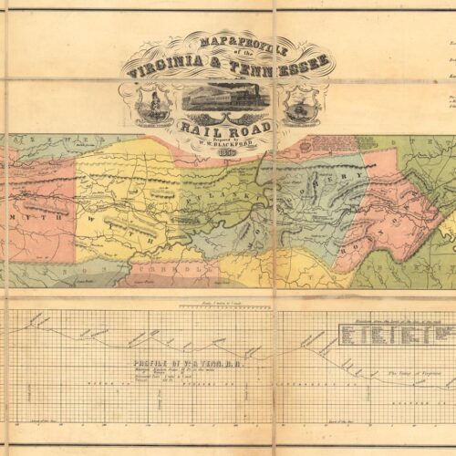Vintage map and profile of the Virginia and Tennessee Rail Road with antique cartographic detail and historic railway route design poster
