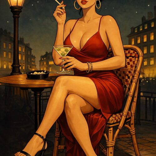 Vintage Glamour Woman Poster – Noir Midnight Cafe Allure | Great Gift wall art poster