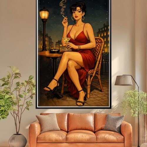 Vintage Glamour Woman Poster – Noir Midnight Cafe Allure | Great Gift wall art poster