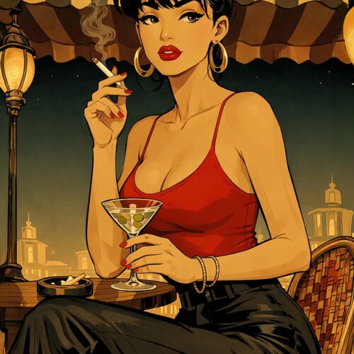 Vintage Cafe Woman Poster - Chic Night Out | Great Gift wall art poster