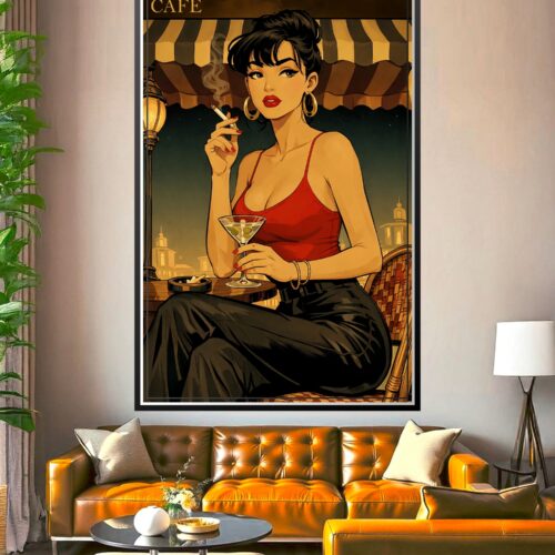 Vintage Cafe Woman Poster - Chic Night Out | Great Gift wall art poster