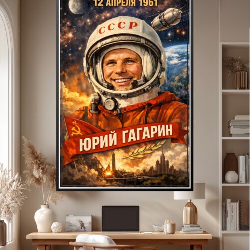 Retro Yuri Gagarin Poster - First Man in Space | Great Gift wall art poster
