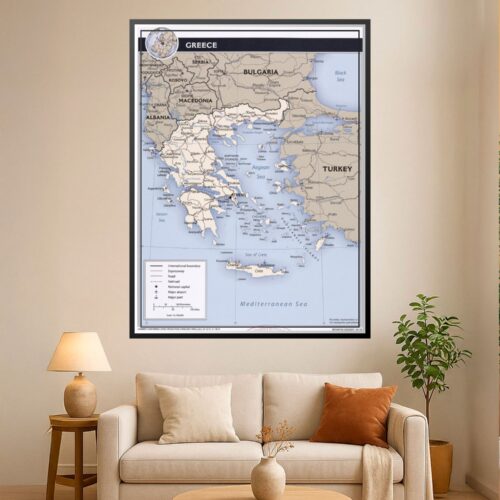 Detailed political map of Greece showing cities, regions, international boundaries, the Aegean and Ionian Seas, and surrounding countries including Turkey, Bulgaria, and Albania.