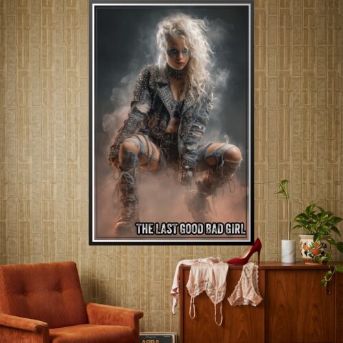Edgy steampunk character portrait with platinum blonde hair, studded leather jacket, and metallic armor against smoky atmospheric background.