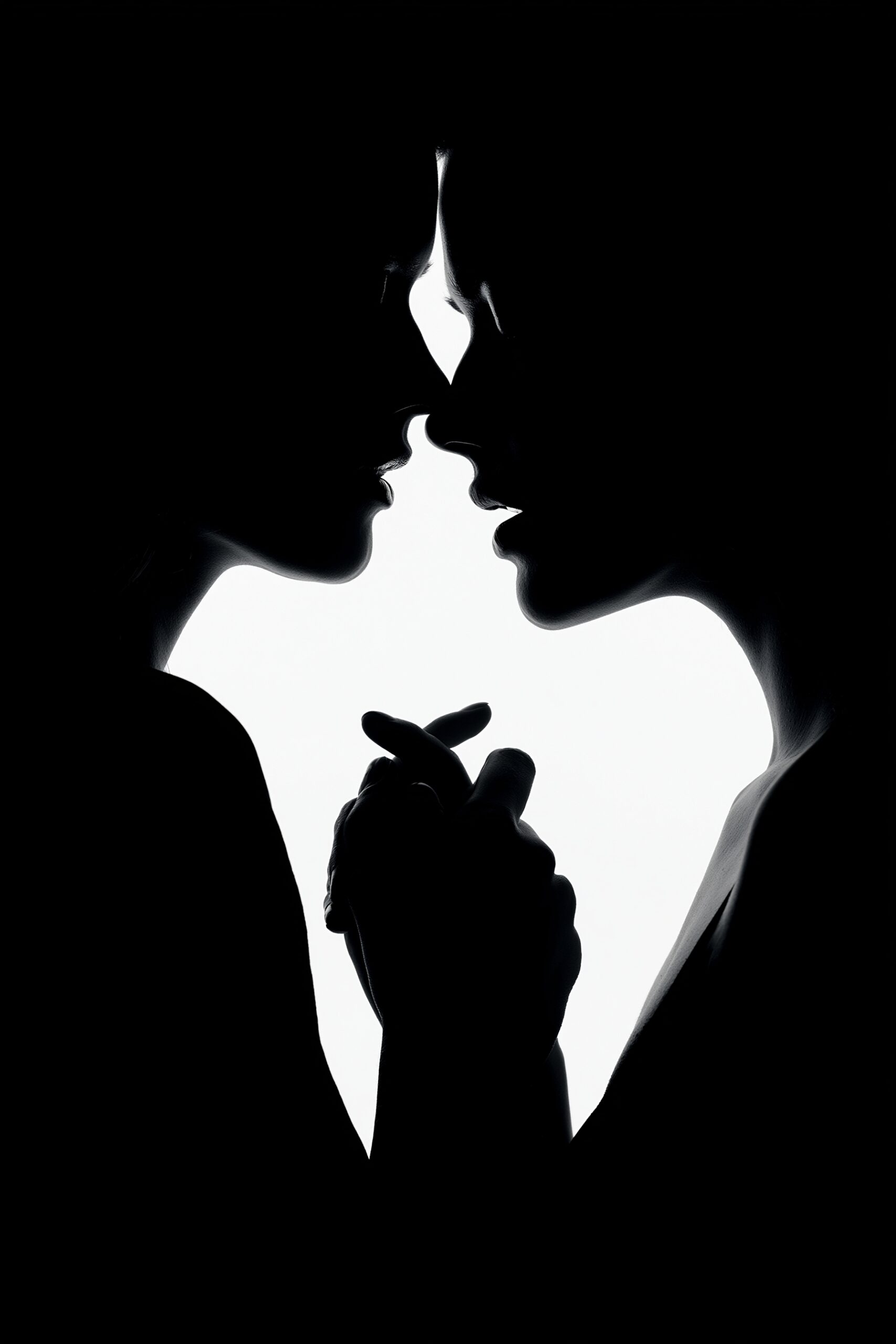 Black and white lineart silhouette of Evil Queen with dramatic profile and elegant posture against stark background.