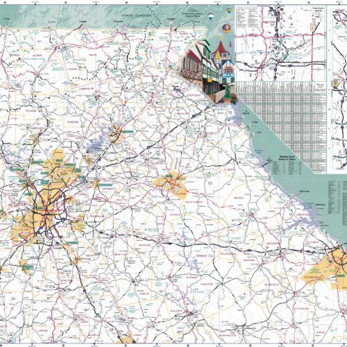 Detailed road map of northern and central Georgia showing highways, cities, towns, communities, and alphabetical index with classic cartographic styling.