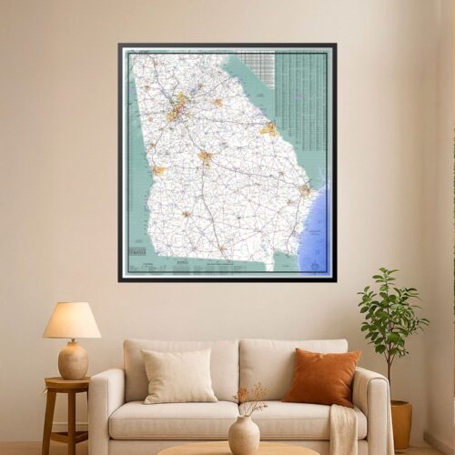 Detailed political map of Georgia displaying all 159 counties with complete road networks, coastal regions including Savannah and Brunswick, and Index to Cities, Towns, and Communities.