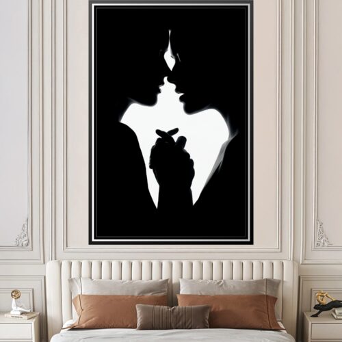 Black and white lineart silhouette of Evil Queen with dramatic profile and elegant posture against stark background.
