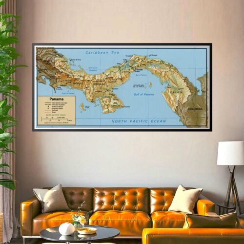 Detailed political map of Panama showing provinces, major cities, Caribbean Sea, and North Pacific Ocean with geographic boundaries and scale.
