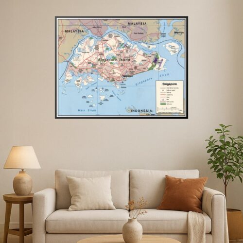 Geographic map of Singapore showing urban layout and key features.