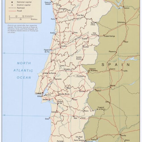 Detailed map of Portugal with boundaries and cities detailed artwork view