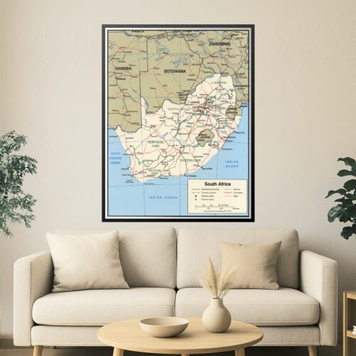 Detailed map of South Africa showing provinces and major cities in soft colors.