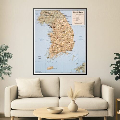 Political map of South Korea with cities and geographical features