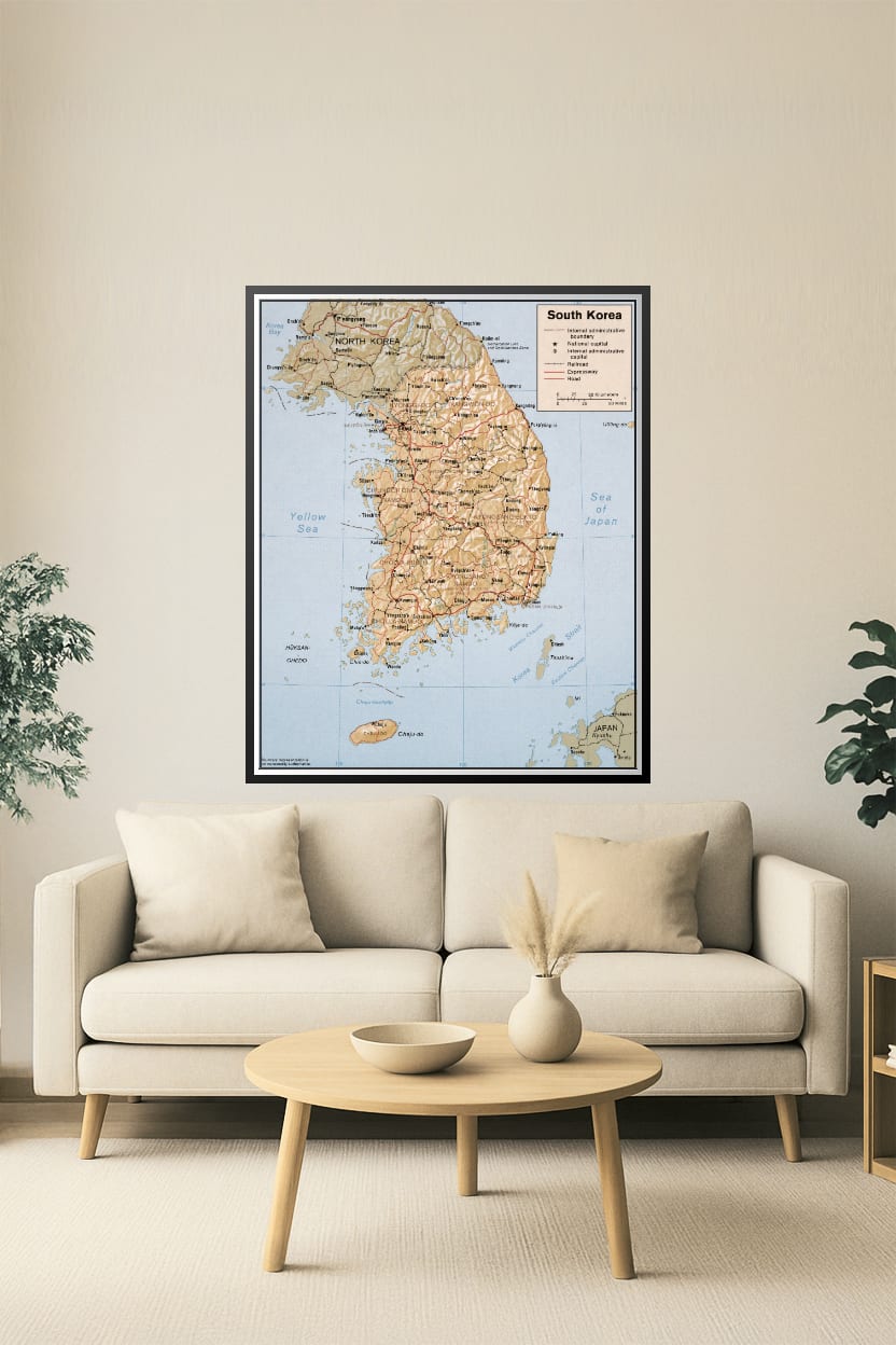 Political map of South Korea with cities and geographical features